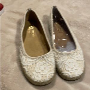 Cream and white lace flats